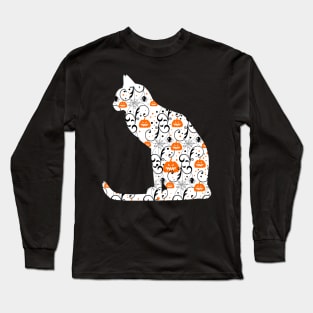 Halloween White Cat With Pumpkin Long Sleeve T-Shirt